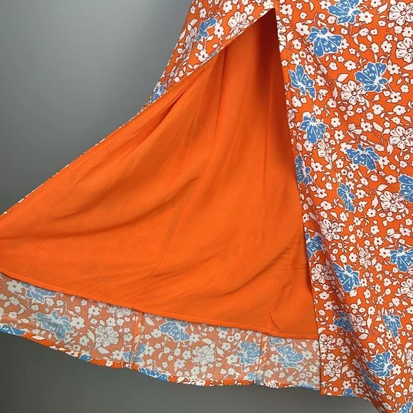 Anthropologie Maeve The Lille Side Slit Midi Skirt Size 6 Lined Orange Viscose - Picture 5 of 16